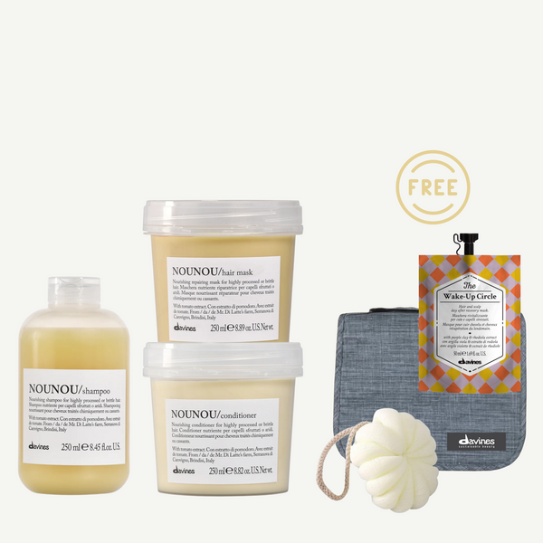 Davines Nounou Shampoo 250ml + Nounou Conditioner 250ml + Nounou Hair Mask 250ml FREE Toiletry Kit + Loofah + Instant Hair Mask
