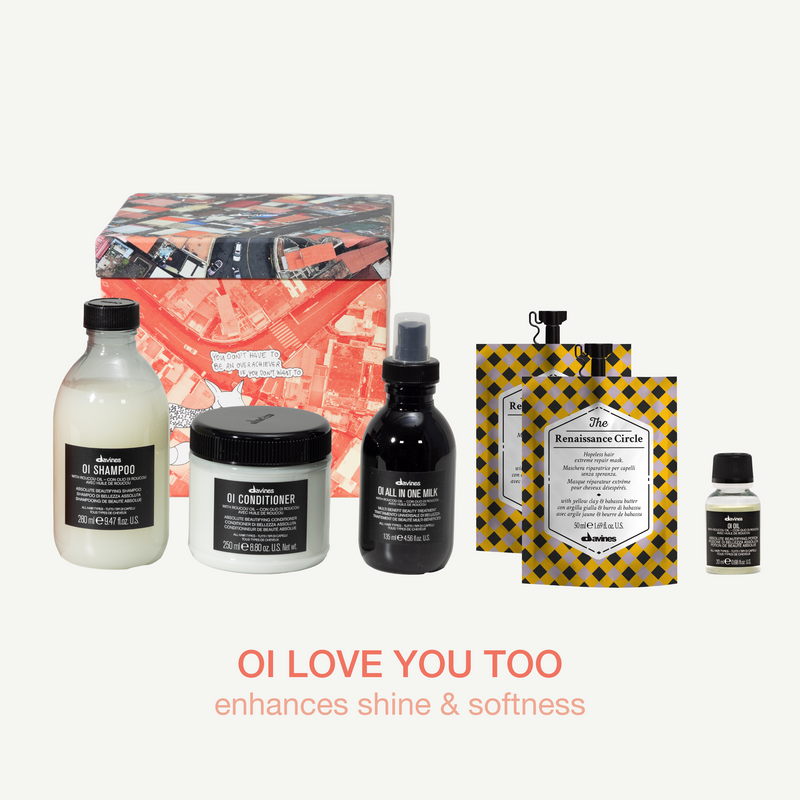 Davines OI MILK GIFT BOX: OI Shampoo 280ml + OI Conditioner 250ml + OI Milk 135ml+ 2pcs Instant Hair Mask + OI Oil 20ml