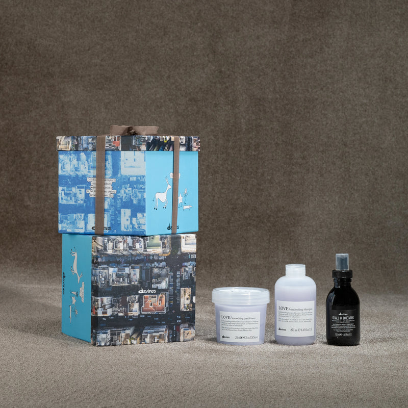 Davines LOVE SMOOTH GIFT BOX: LOVE SMOOTH Shampoo 250ml + LOVE SMOOTH Conditioner 250ml + OI Milk 135ml + 2pcs Instant Hair Mask + OI Oil 20ml