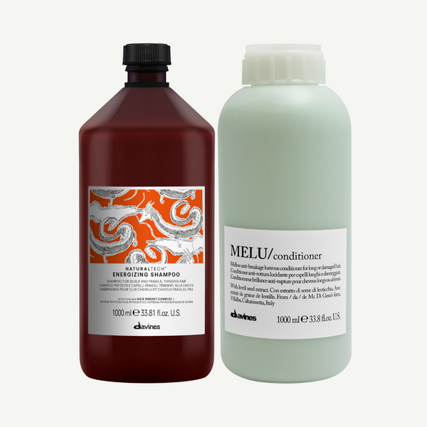 Davines ENERGIZING Shampoo 1000ml + MELU Conditioner 1000ml | Hair Strengthening Set