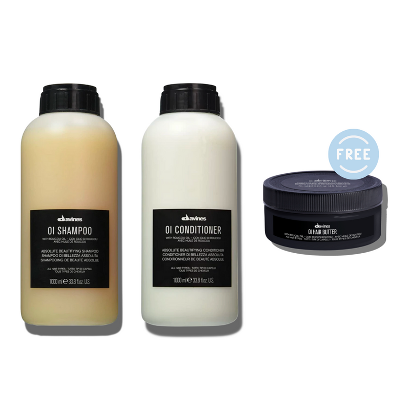 Davines OI Shampoo + Conditioner 1000ml | FREE OI Hair Butter 75ml