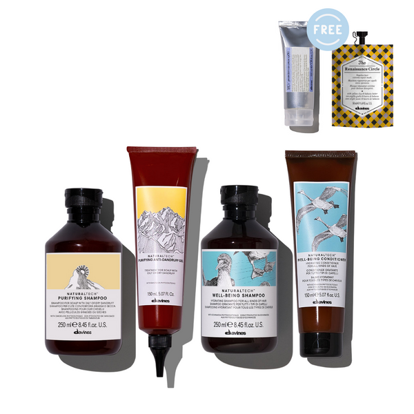 Davines NaturalTech PURIFYING Shampoo + Gel + Well-Being Shampoo + Condiitoner I Free SU Protective Cream + Instant Hair Mask