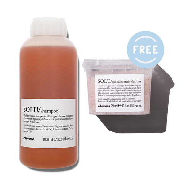 Davines SOLU Shampoo 1000ml | FREE SOLU Sea Salt Scrub Cleanser 250ml