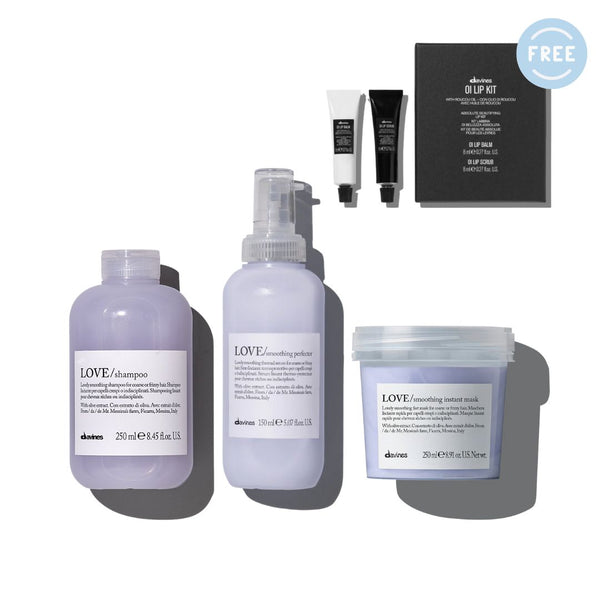 Davines Love Smoothing Shampoo 250ml + Love Smoothing Perfector 150ml + Love Smoothing Mask 250ml FREE OI Lip Kit