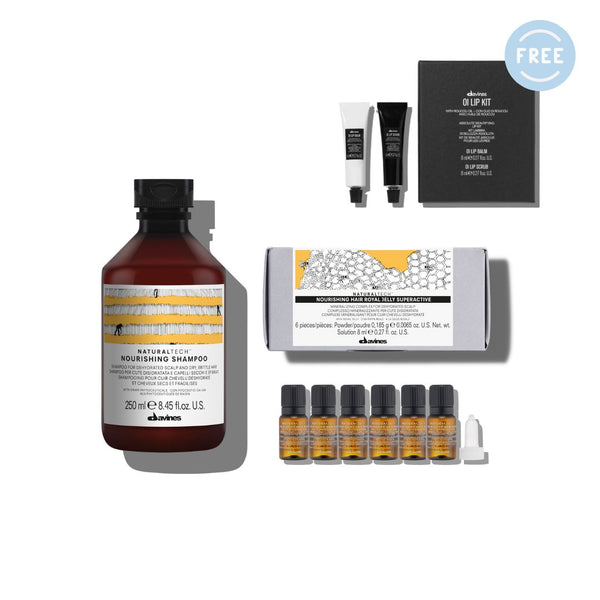 Davines Nourishing Shampoo 250ml + Nourishing Royal Jelly Superactive 6x8 ML FREE OI Lip Kit