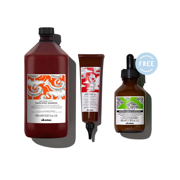Davines Energizing Shampoo 1000ml + Energizing Gel 150ml FREE Renewing Serum Superactive 100ml