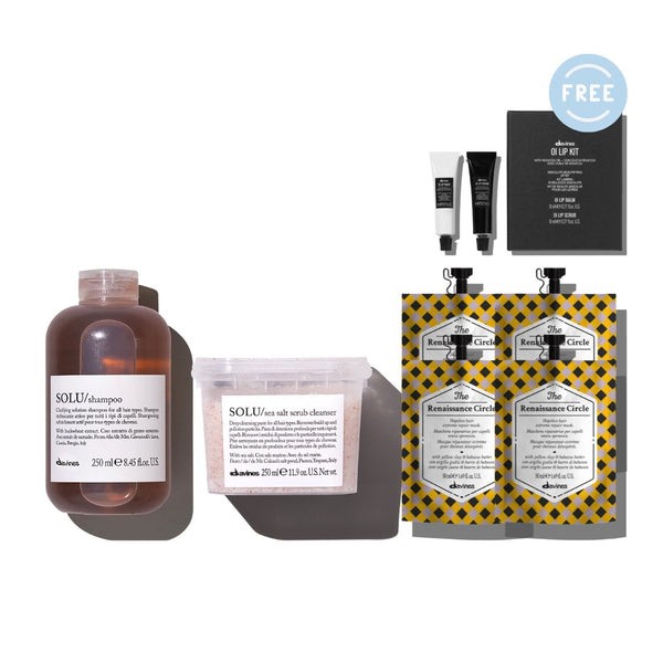 Davines Solu Shampoo 250ml + Solu Sea Salt Scrub 250ml + TCC The Renaissance Circle 50ml (4pcs) FREE OI Lip Kit