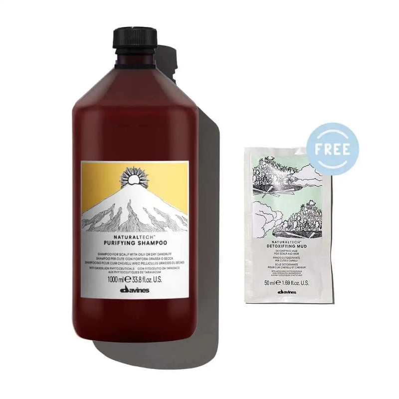 Davines NaturalTech PURIFYING  Shampoo 1000ml I Free Detox Mud 50ml